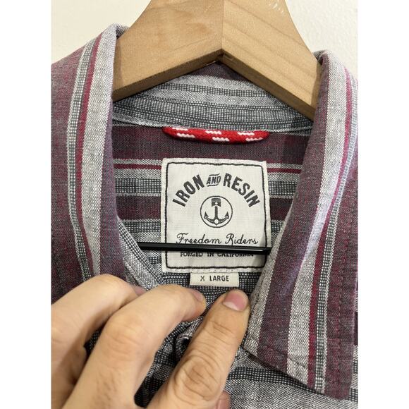 Iron Resin Striped XL Western USA Rodeo Canvas Work Chore Farm Button Up Shirt - Picture 5 of 15